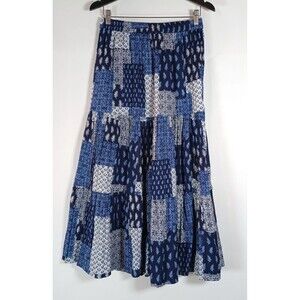 Patchwork Broomstick Skirt Boho Hippie Medium Bazaar Floral Signals Blue Cotton